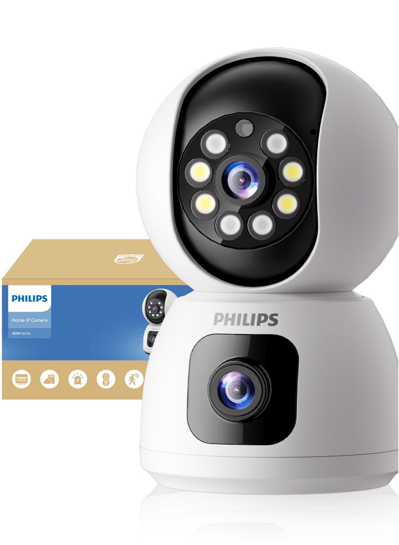 Philips 360° Dual-Lens Spherical WiFi Security Camera, Smart Wireless Home IP Camera, Plug-In 1080P FHD with AI-Enhanced Image Quality, Indoor/Outdoor Surveillance, AI Motion Detection, Two-Way Audio Talk, Color Night Vision, Multi-User Sharing, App Control, Dual-Band WiFi, Remote Monitoring - Image 1